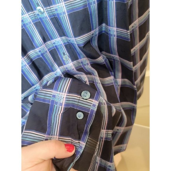 Men Bugatchi Uomo XL Shirt Navy Blue, Pink Square - Picture 6 of 9